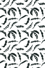 Vector Soybean pattern seamless. Hand-drawn soybean illustrations for Soy sauce label design. Whole pea pod drawings. Beans background. Vegan backdrop, vegetarian decoration. Organic food wallpaper.