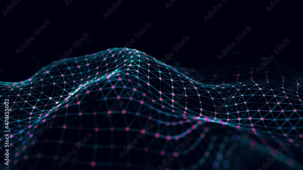 Poster dynamic wave of color particles. abstract futuristic background. big data visualization. 3d renderin