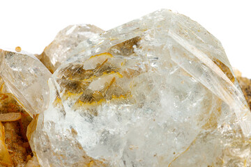 macro stone mineral quartz with galena on a white background