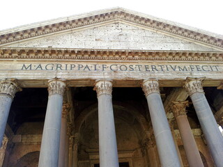 Facade of the Pantheon in Rome, Italy