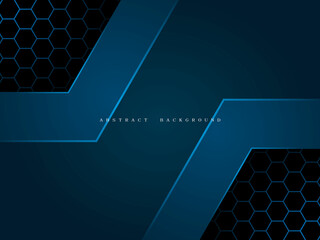 hexagon dark blue abstract background with realistic neon