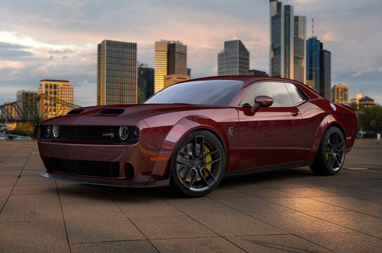 Dodge Challenger SRT Hellcat Against A Backdrop Of Architecture