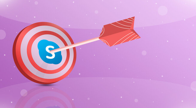 Red target with arrow in the center of skype social network logo 3d