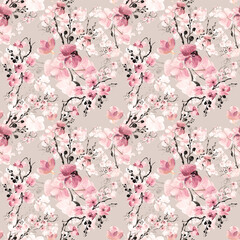 Obraz na płótnie Canvas Abstract seamless drawn pattern exotic lovely orchid flowers 