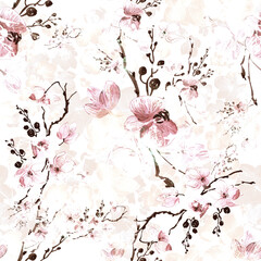  Abstract seamless drawn pattern exotic lovely orchid flowers 