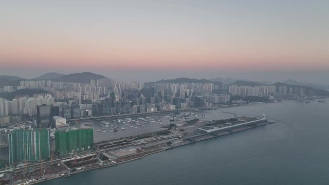 4K footage - Hong Kong city in sunset view from aerial angle