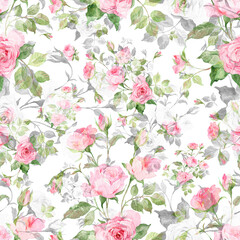 Abstract seamless pattern delicate roses drawn on paper paints