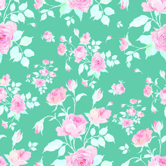 Abstract seamless pattern delicate roses drawn on paper paints
