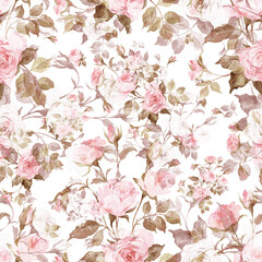 Abstract seamless pattern delicate roses drawn on paper paints