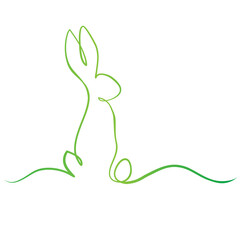 Color easter eggs and rabbit one line banner hand drawn for holiday card design