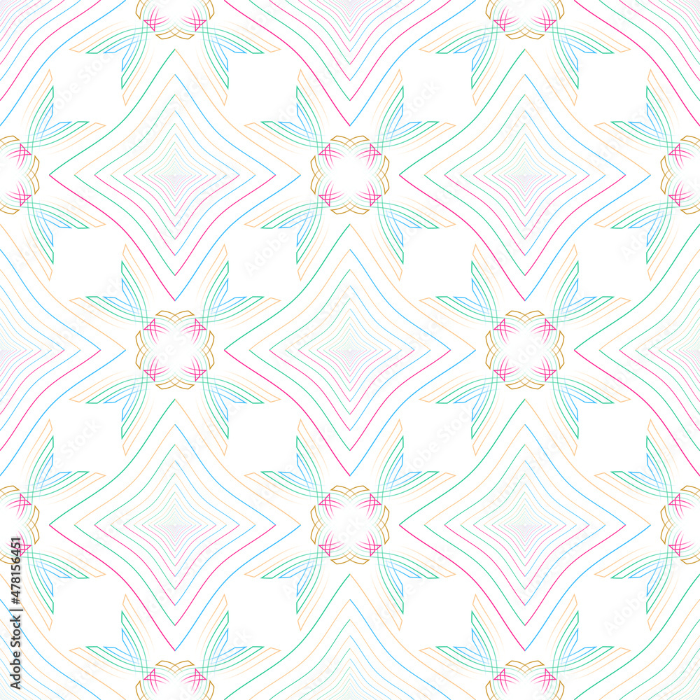 Poster garlands of colored lines form a seamless pattern on a white background