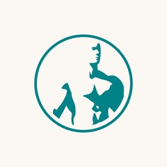 Bodybuilder torso silhouette in circle. Sport club emblem