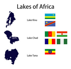 set of silhouettes of  lakes of Africa vector