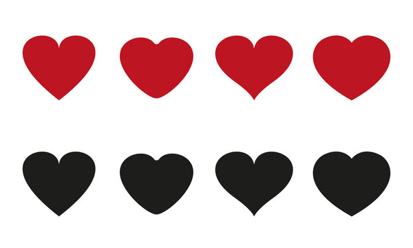 Love symbol icon set. Red and black hearts. Different shapes Romantic Valentine abstract heart collection