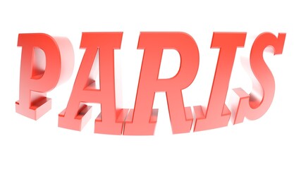 PARIS red write on white background - 3D rendering illustration