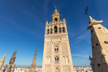 Fototapeta na wymiar Sevilla, Spain. The Giralda tower seen from the Cathedral rooftop
