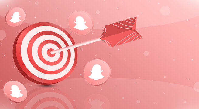 Red target with an arrow in the top ten with snapchat logo icons around 3d