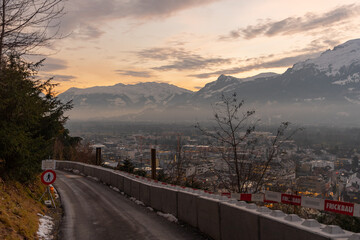 Vaduz, Liechtenstein, December 14, 2021 View over the surroundings after sunset