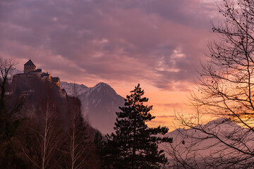 Vaduz, Liechtenstein, December 14, 2021 Popular castle after sunset