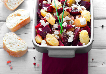 gnocchi with beetroot and goat cheese