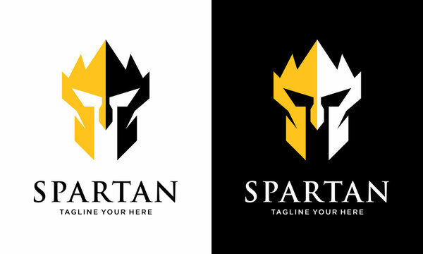 Spartan Logo Vector, Sparta Logo Vector, Spartan Helmet Logo design vector template. on a black and white background.