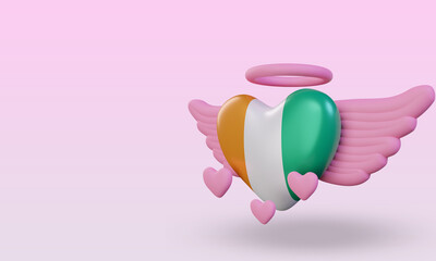 3d valentine love Cote dIvoire flag rendering right view