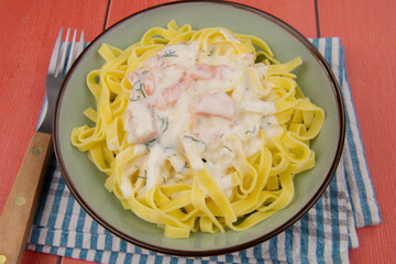 smoked salmon tagliatelle on a plate