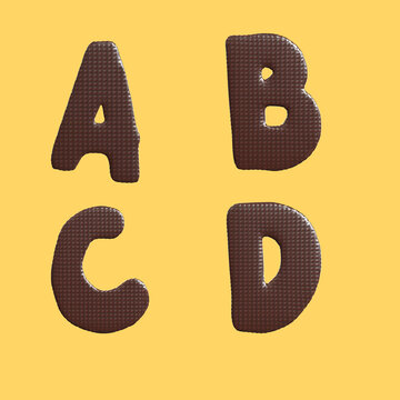 Chocolate waffle letters alphabet - letters A-D