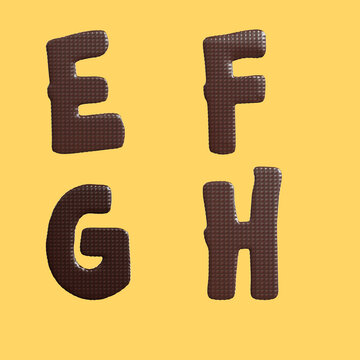 Chocolate waffle letters alphabet - letters E-H