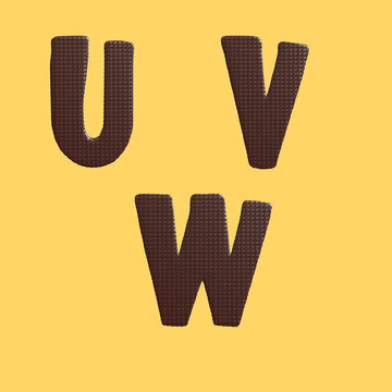 Chocolate waffle letters alphabet - letters U-W