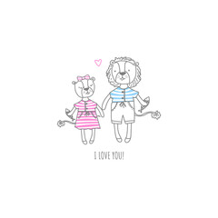 I love you. cute Valentine's Day greeting card with lions in love