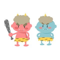 Cute illustrations of red and blue demons