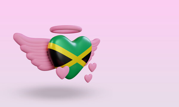 3d valentine love Jamaica flag rendering left view