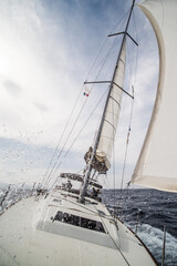 Fototapeta premium Sailing yacht in action in the evening in Mediterranean