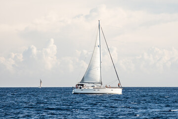 Sailing yacht in action in the evening in Mediterranean