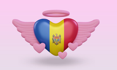 3d valentine love Moldova flag rendering front view