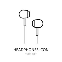 Vector illustration with headphones. Outline icon