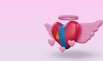 3d valentine love Mongolia flag rendering right view