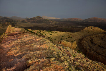 A beautiful volcanic landscape in Lanzarote early in the morning. Spain.