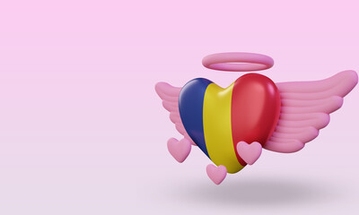 3d valentine love Romania flag rendering right view
