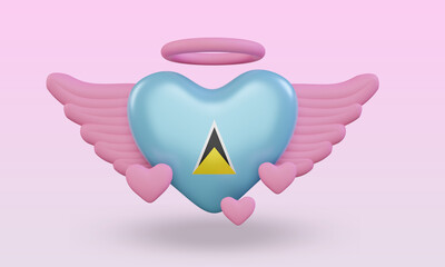 3d valentine love St Lucia flag rendering front view