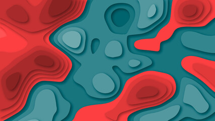 abstract background with waves. geometric shape green and red gradient abstract papercut background vector. Abstract realistic papercut decoration textured with wavy layers. 3d topography relief. 