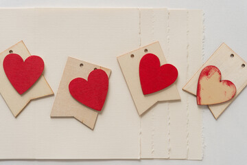 hearts, paper, wood tags