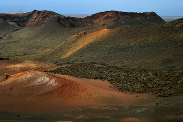 Beautiful volcanic landscape at the Timanfaya National Park. Lanzarote, Spain.