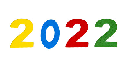2022 wooden numbers multicolor isolated on the white