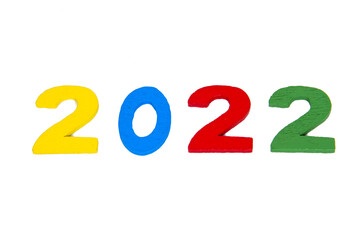 2022 wooden numbers multicolor isolated on the white