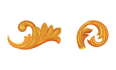 Gold Baroque Decorative Ornament with Floral Curve Vector Set
