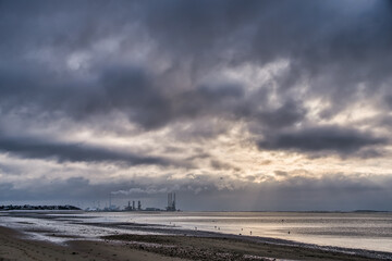 Esbjerg oil rig harbor panorama, Denmark
