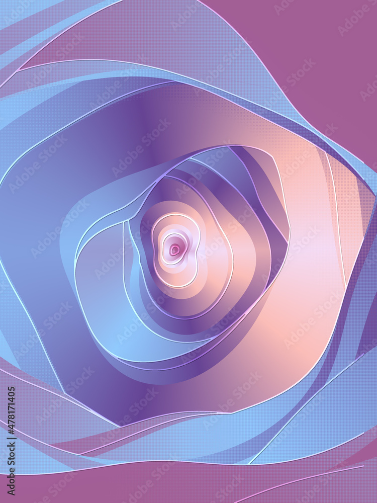 Poster Wavy colorful tunnel with glossy surface. Abstract geometric background. 3d rendering digital illustration