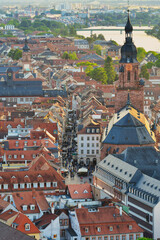 The Old City of Heidelberg with the pedestrian area and the Church of the Holy Spirit. Germany.